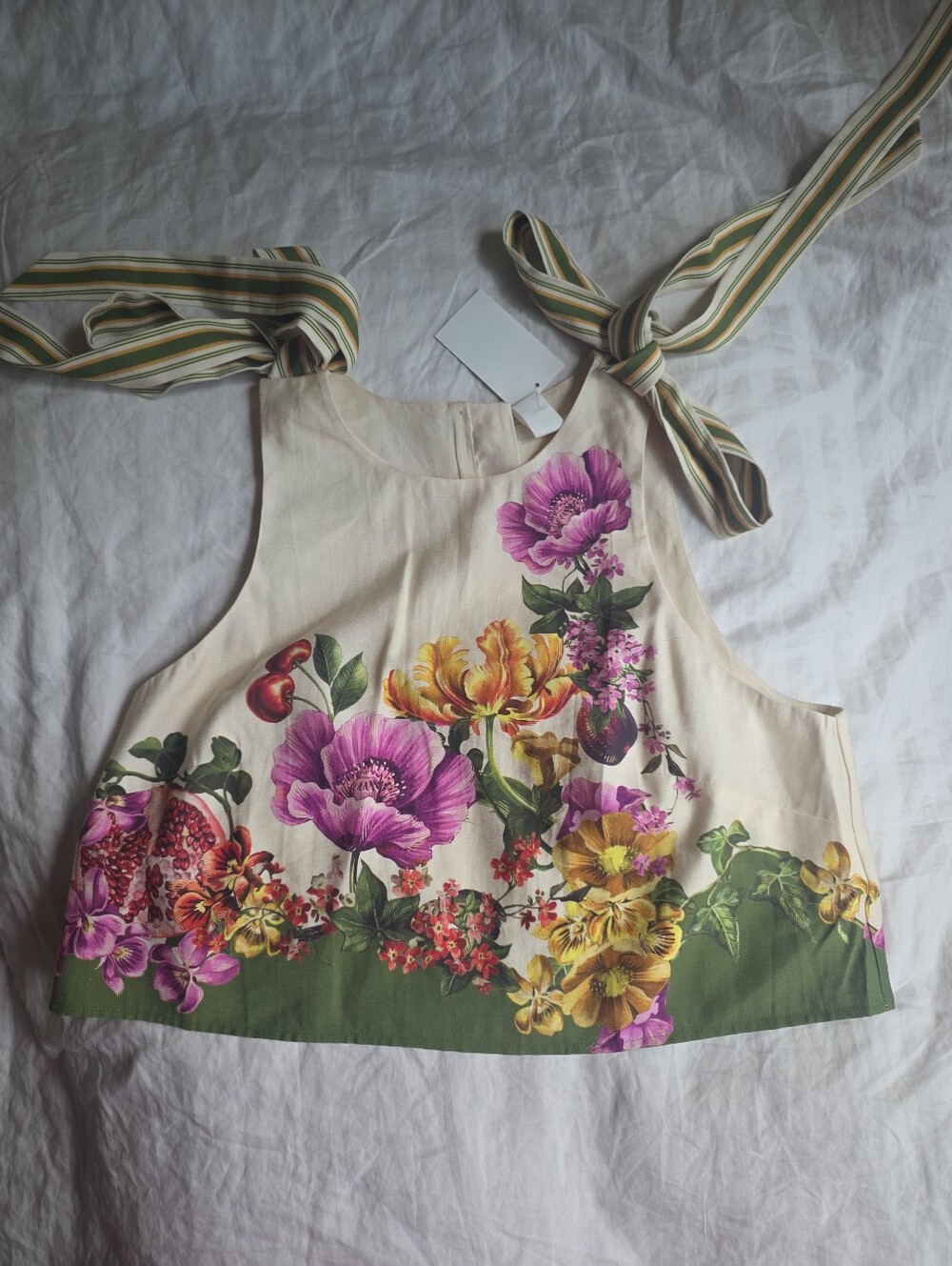 H&M Tie-strap Floral Cropped Top Green_floral Bnwt - Picture 5 of 10